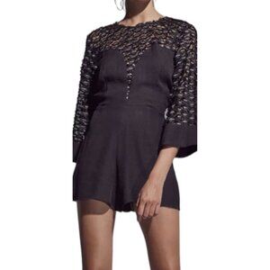 Shilla Playsuit Women's Black Long Sleeve Textured‎ Romper Size Small